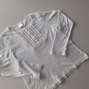 J Crew - Crewcuts for kids white cotton ruffle front long sleeve t- shirt sz 10